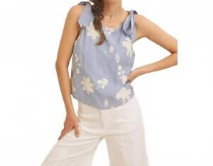 NEW IN FEBRUARY floral embroidered tank top in dusty blue